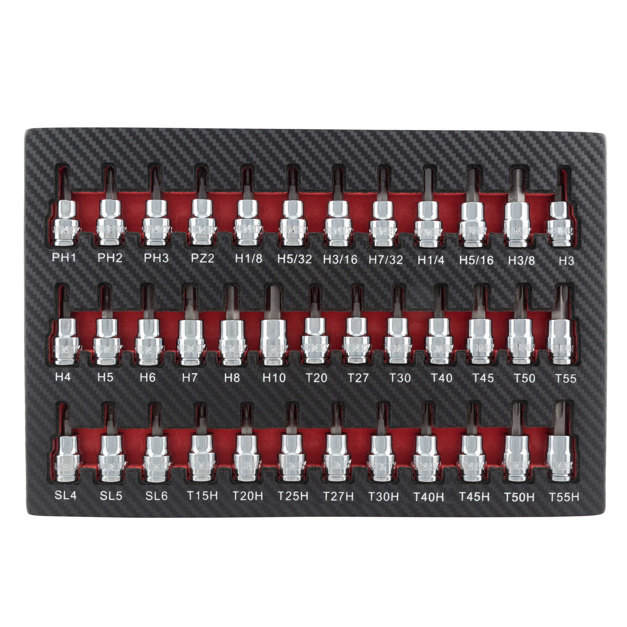 Sunex Tools Hex, Torx, Phillips, Pozidriv, and Slot Bit Set — 3/8in. Drive, SAE/Metric, 37 Pcs, Model# 9737